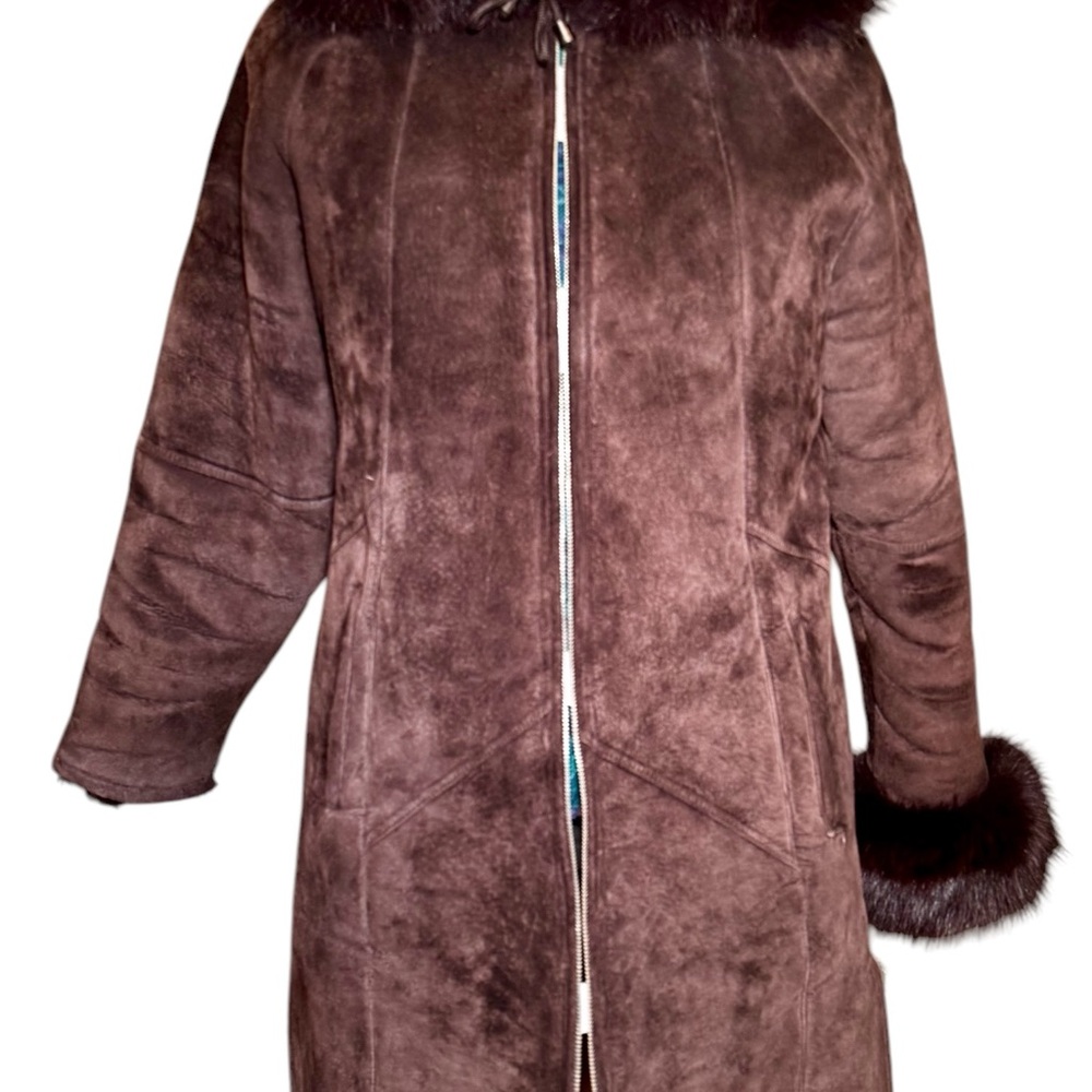 KNOLES CARTER SUEDE PARKA - FUR TRIM - BROWN - WOMANS SIZE SMALL